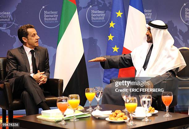 French President Nicolas Sarkozy and United Arab Emirates Crown Prince Sheikh Mohamed bin Zayed Al Nahyan have a bilateral meeting during the Nuclear...