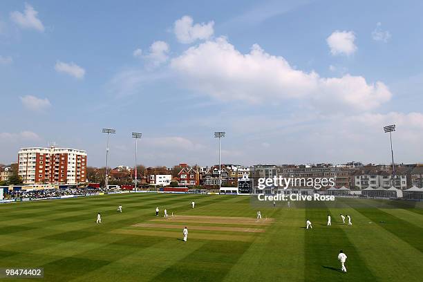 General view of play during the LV County Championship Division Two match between Sussex and Surrey at the County Ground on April 15, 2010 in Hove,...