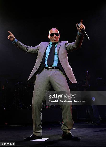 Pitbull performs on stage at Supafest at Acer Arena on April 15, 2010 in Sydney, Australia.