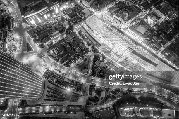 aerial view of commercial district - xie liyao stock pictures, royalty-free photos & images