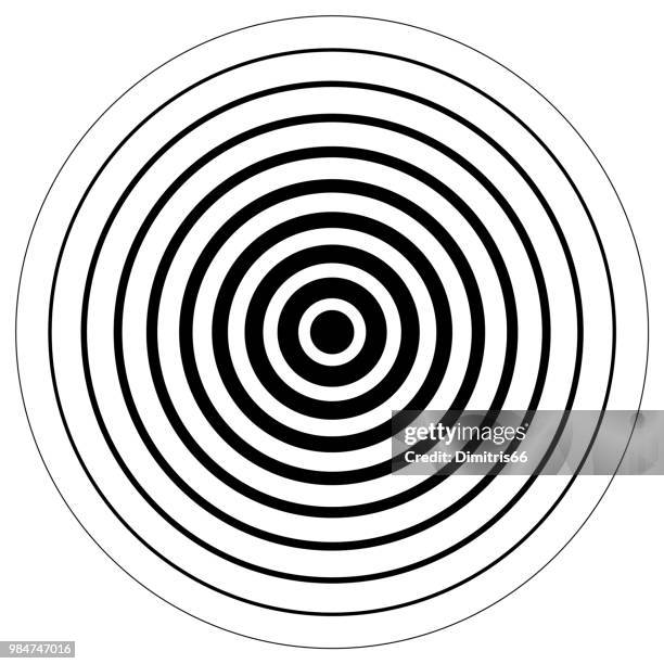 black radiation concentric cirles on white background - radial symmetry stock illustrations