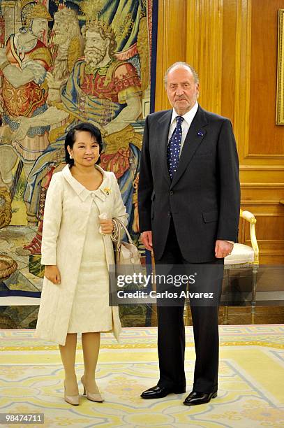 King Juan Carlos of Spain receives Philippines President Gloria Macapagal Arroyo at the Zarzuela Palace on April 15, 2010 in Madrid, Spain.