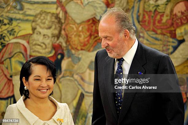 King Juan Carlos of Spain receives Philippines President Gloria Macapagal Arroyo at the Zarzuela Palace on April 15, 2010 in Madrid, Spain.