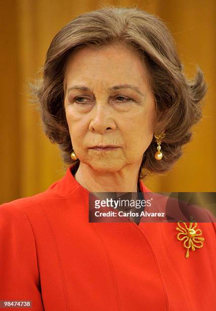 Queen Sofia of Spain attends "Don Quijote de la Mancha" International award at the Zarzuela Palace on April 15, 2010 in Madrid, Spain.