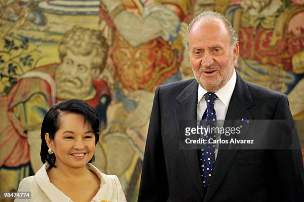 King Juan Carlos of Spain receives Philippines President Gloria Macapagal Arroyo at the Zarzuela Palace on April 15, 2010 in Madrid, Spain.