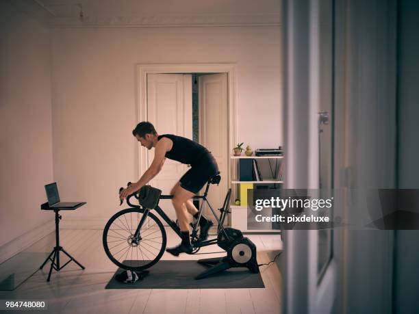 no gym, no problem - exercise bike stock pictures, royalty-free photos & images