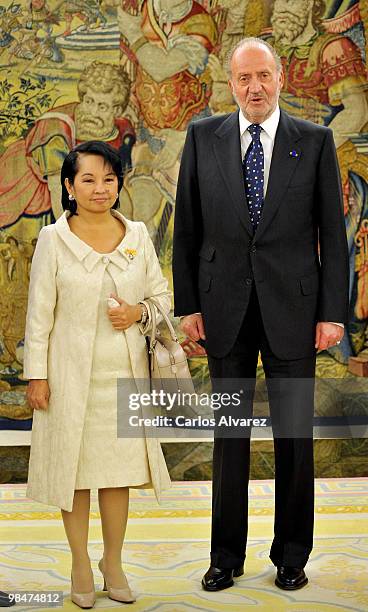 King Juan Carlos of Spain receives Philippines President Gloria Macapagal Arroyo at the Zarzuela Palace on April 15, 2010 in Madrid, Spain.