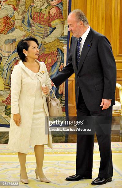 King Juan Carlos of Spain receives Philippines President Gloria Macapagal Arroyo at the Zarzuela Palace on April 15, 2010 in Madrid, Spain.