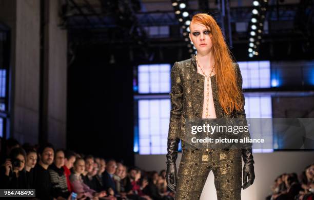 Model presenting a creation by designer Irene Luft in the ewerk during the Mercedes-Benz Fashion Week in Berlin, Germany, 17 January 2018. The...