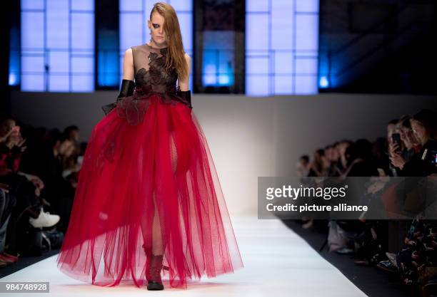Model walks the runway during the fashion show of designer Irene Luft at the Mercedes-Benz Fashion Week at the E-Werk in Berlin, Germany, 17 January...