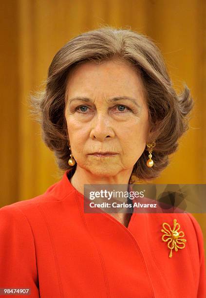 Queen Sofia of Spain attends "Don Quijote de la Mancha" International award at the Zarzuela Palace on April 15, 2010 in Madrid, Spain.