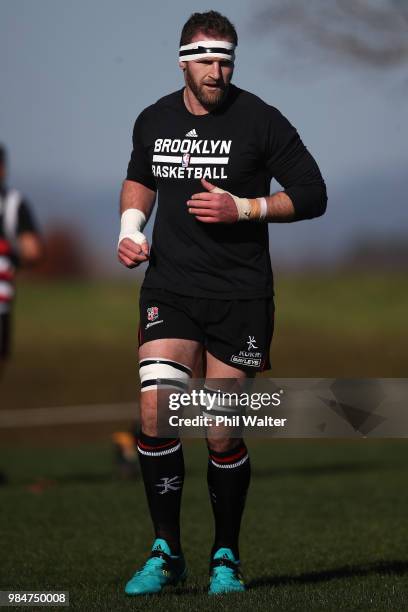 Kieran Read of Counties warms up during the Mitre 10 Cup trial match between Counties Manukau and Tasman at Mountford Park on June 27, 2018 in...