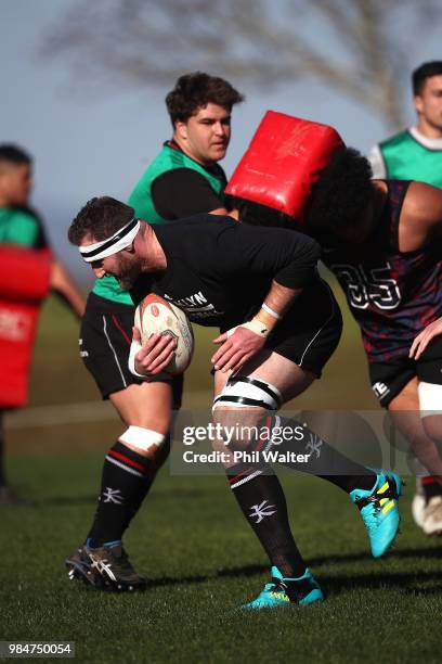 Kieran Read of Counties warms up during the Mitre 10 Cup trial match between Counties Manukau and Tasman at Mountford Park on June 27, 2018 in...