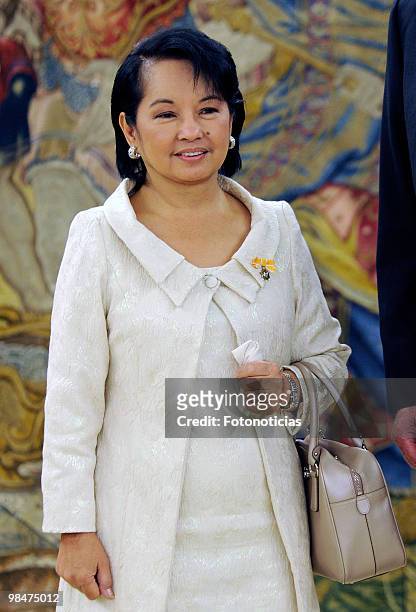 President of Philippines Gloria Macapagal Arroyo poses for photographers during 'Don Quijote De La Mancha' International Awards ceremony, held at...