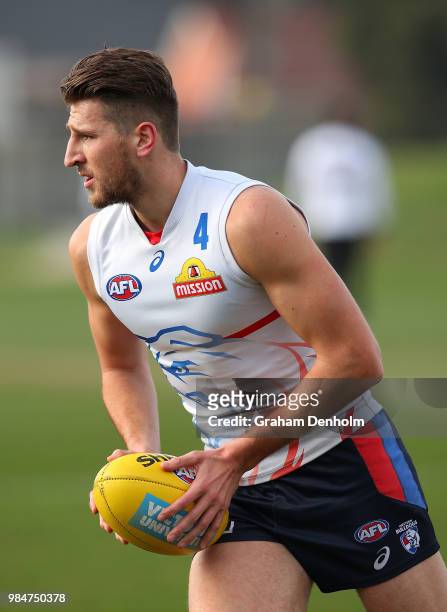 Marcus Bontempelli of the Bulldogs in action during a training session at Whitten Oval on June 27, 2018 in Melbourne, Australia.