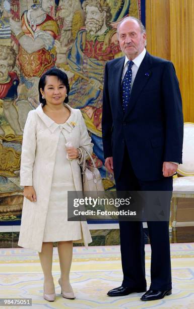 President of Philippines Gloria Macapagal Arroyo and King Juan Carlos of Spain pose for photographers during 'Don Quijote De La Mancha' International...