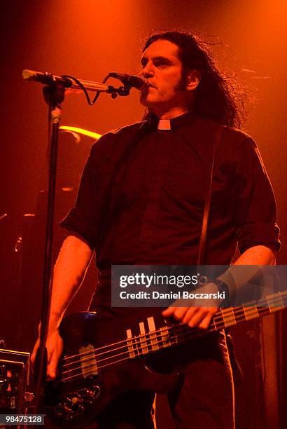 Peter Steele of Type O Negative performs on stage, wearing a clerical collar, at the Vic Theatre on November 21st 2007 in Chicago, Illinois, United...
