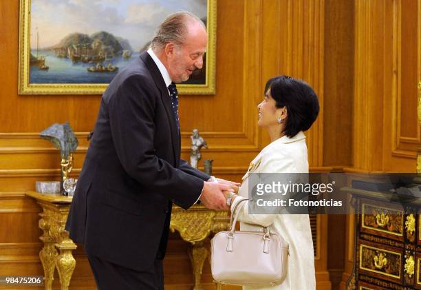 King Juan Carlos of Spain receives President of Philippines Gloria Macapagal Arroyo at Zarzuela Palace on April 15, 2010 in Madrid, Spain.
