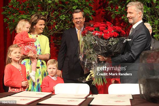 Princess Eleonore of Belgium , Princess Mathilde of Belgium, Princess Elisabeth of Belgium, Prince Emmanuel of Belgium, Prince Gabriel of Belgium and...
