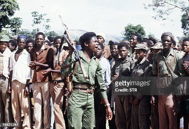 Picture taken on February 6, 1980 shows members of the black nationalist guerrillas of the Zimbabwean African Liberation Army , led by Robert Mugabe,...