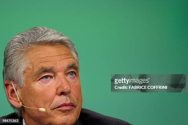 Peter Brabeck-Letmathe, Chairman of the Board of Directors of Swiss food giant Nestle looks on as he attends the opening of the annual shareholders...