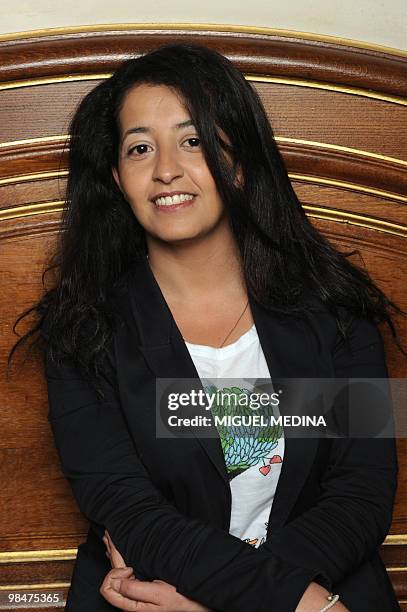 Green Eurodeputy Karima Delli poses on April 11, 2010 during the Cite de la Reussite in Paris. La Cite de la Reussite has gathered students from...