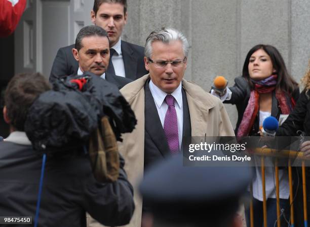 Judge Baltasar Garzon leaves Madrid's Supreme Court on April 15, 2010 in Madrid, Spain. Garzon faces trial for allegedly overstepping his powers...