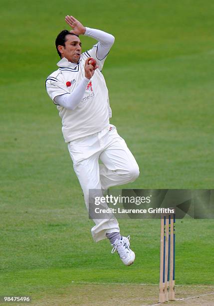 Azhar Mahmood of Kent in action during the LV County Championship Match between Nottinghamshire and Kent at Trent Bridge on April 15, 2010 in...