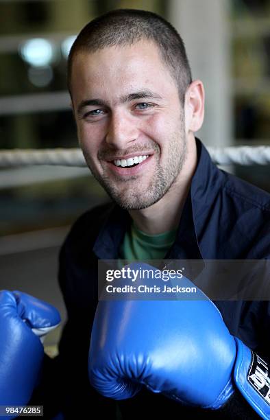 Chelsea footballer Joe Cole steps into the boxing ring during a photocall with his friend and World Title Challenger Kevin Mitchell at TKO Ultrachem...