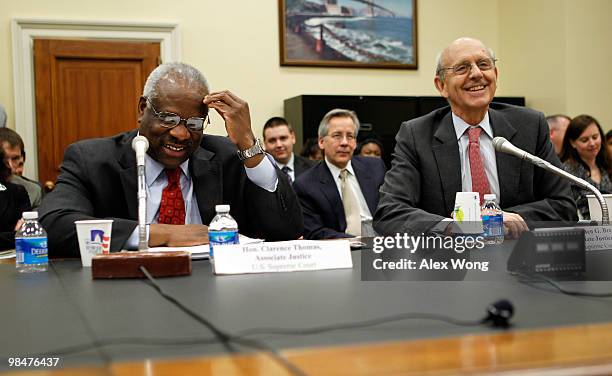 Supreme Court Justices Clarence Thomas and Stephen Breyer testify during a hearing before the Financial Services and General Government Subcommittee...