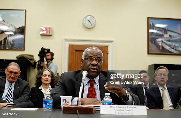 Supreme Court Justice Clarence Thomas testifies during a hearing before the Financial Services and General Government Subcommittee of the House...