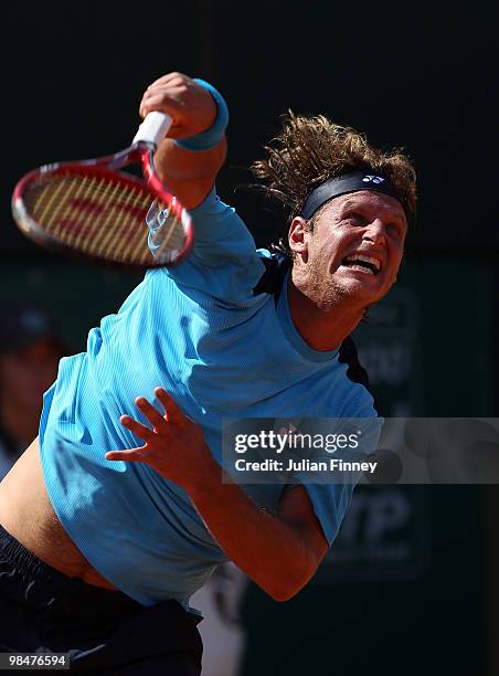 David Nalbandian of Argentina in action in his match against Tommy Robredo of Spain during day four of the ATP Masters Series at the Monte Carlo...