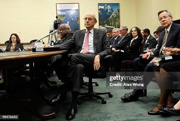 Supreme Court Justices Clarence Thomas and Stephen Breyer testify during a hearing before the Financial Services and General Government Subcommittee...