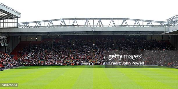 Supporters of Liverpool FC along with the family and friends of the 96 people who lost their lives at Hillsborough attend a memorial ceremony at...