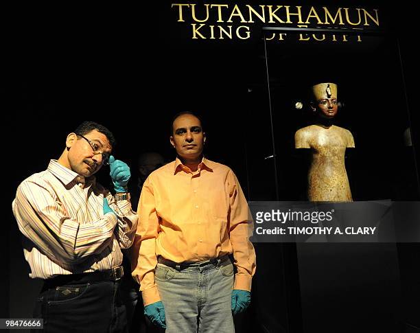 The Torso of Tutankhamun is on display after being installed April 15, 2010 at the upcoming exhibit "Tutankhamun and the Golden Age of the Pharaohs"...