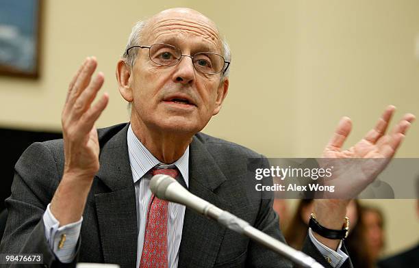 Supreme Court Justice Stephen Breyer testifies during a hearing before the Financial Services and General Government Subcommittee of the House...