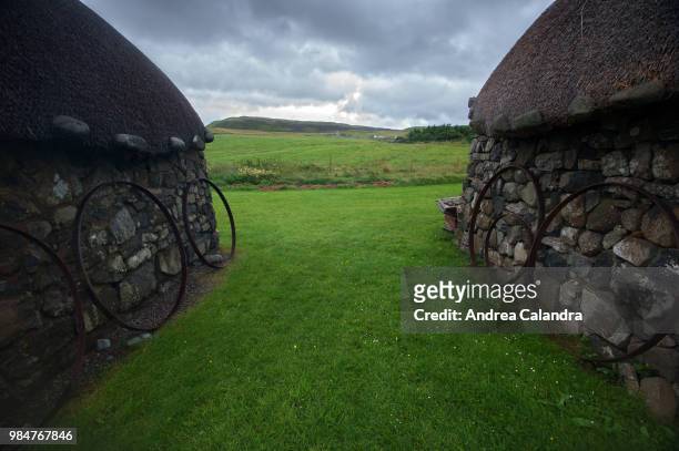 isle of skye, old village - sod field stock pictures, royalty-free photos & images