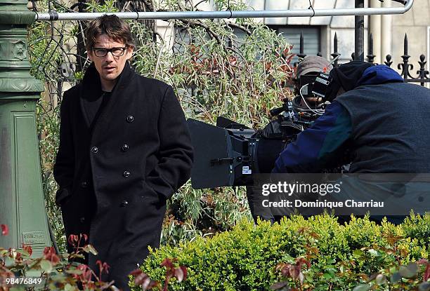 Actor Ethan Hawke on location for 'The Woman in the Fifth' in Paris on April 15, 2010 in Paris, France.