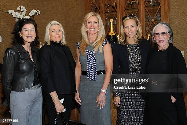 Marjorie Silverman, Reva Robinson, JoAnn Wurzak, Tory Burch, and Pearl Nipon attend the Tory Burch Issue Release Luncheon at Joann Wurzak Private...