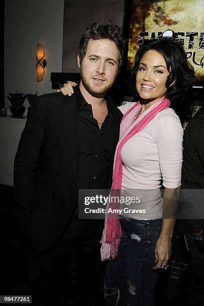 Actors AJ Buckley and Kelly Carlson attend the CWTV.com viewing party of "The Ghostfacers" at La Vida on April 14, 2010 in Los Angeles, California.