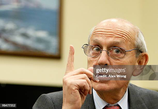 Supreme Court Justice Stephen Breyer testifies during a hearing before the Financial Services and General Government Subcommittee of the House...