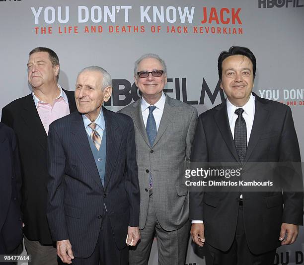 John Goodman, Dr. Jack Kevorkian, Barry Levinson and director Len Amato attend the premiere of HBO Film's "You Don't Know Jack" at the Ziegfeld...