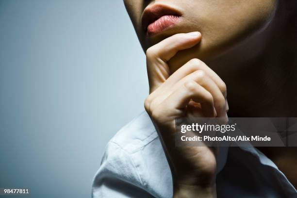 Hand Under Chain 171 Portrait Of A Young Woman With Her Hand Under Her Chin Stock Photos ...