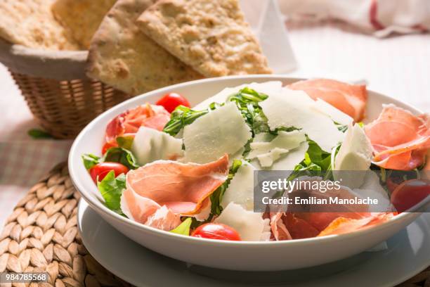 prosciutto crudo salad - crudo stock pictures, royalty-free photos & images