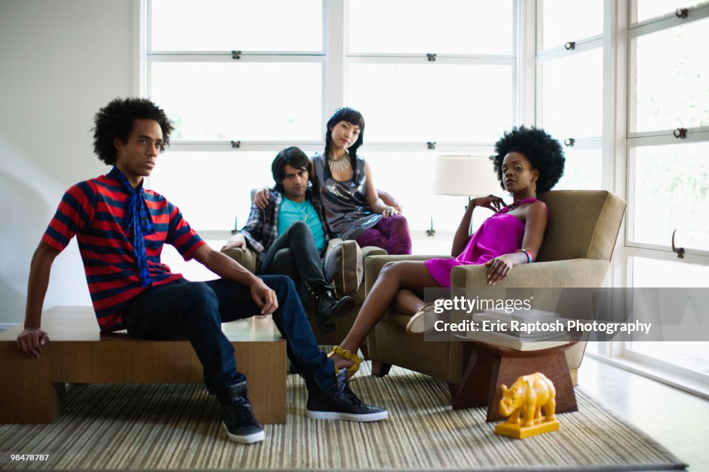 Friends sitting in living room