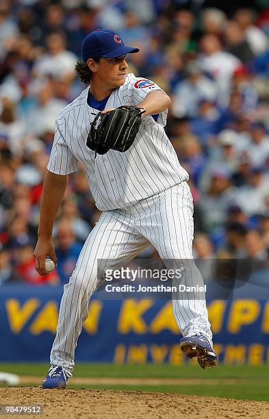 Jeff Samardzija of the Chicago Cubs pitches against the Milwaukee Brewers on Opening Day at Wrigley Field on April 12, 2010 in Chicago, Illinois. The...