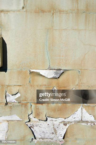 faded paint peeling off a brick exterior wall - peeling off bildbanksfoton och bilder