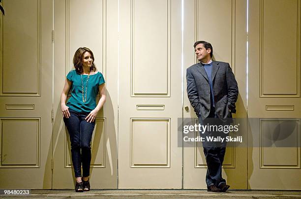 Actors Tina Fey and Steve Carrell pose for a portrait session for the Los Angeles Times at the Four Season's Hotel on March 27 Beverly Hills, CA....