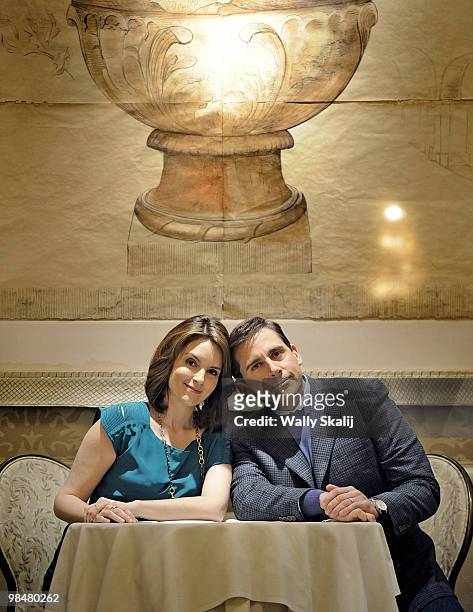 Actors Tina Fey and Steve Carrell pose for a portrait session for the Los Angeles Times at the Four Season's Hotel on March 27 Beverly Hills, CA....