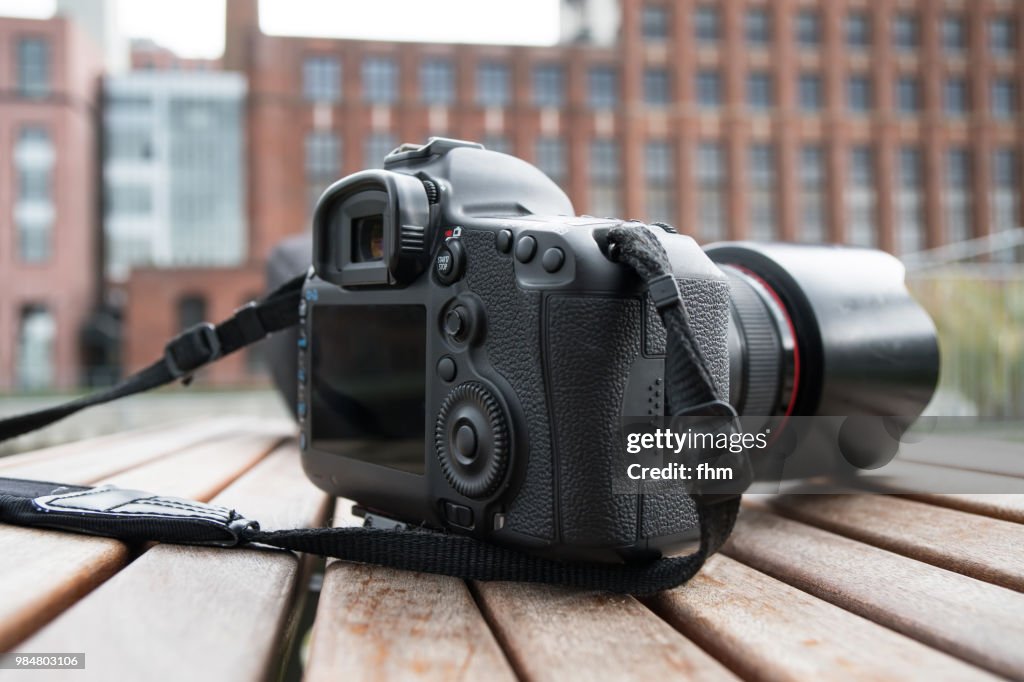 Digital camera, lying on a table